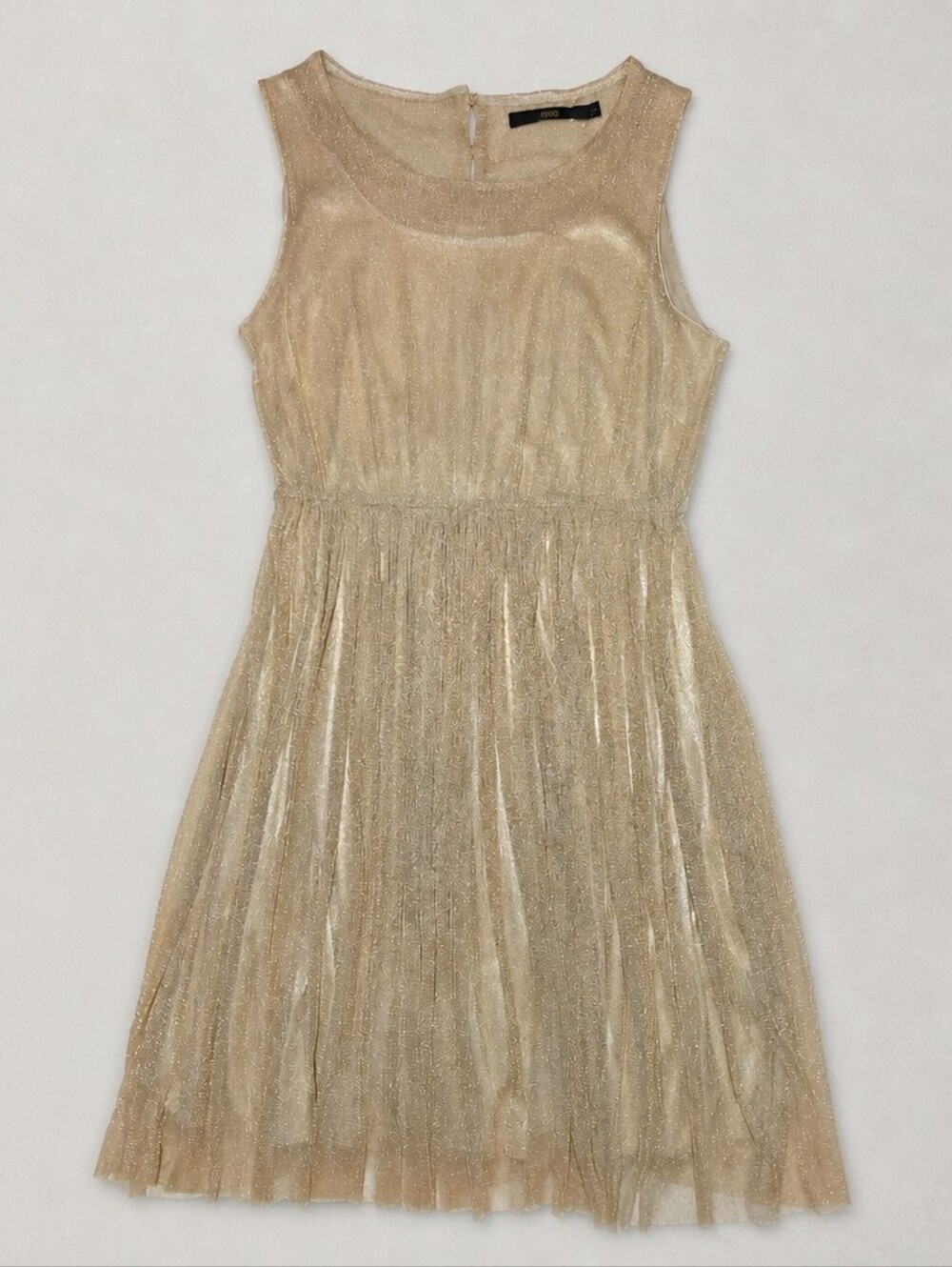 H&D London Gold Shimmer Sleeveless Pleated Fit & Flare Dress Size L Balletcore